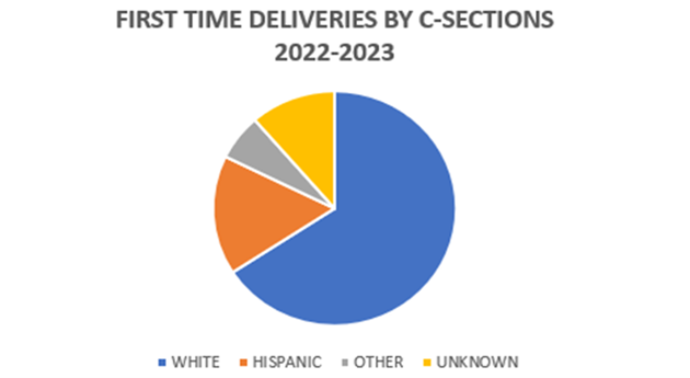 pie chart showing racial/ethnic group of first-time mothers who delivered via C-section